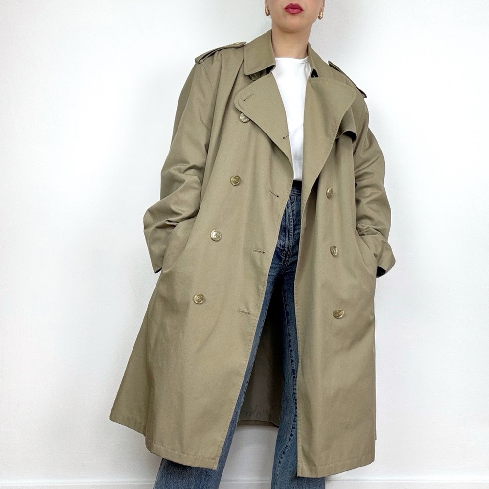 90s Vintage Tan Trench Coat Classic Minimal Oversized Chic Old Money Bassette
